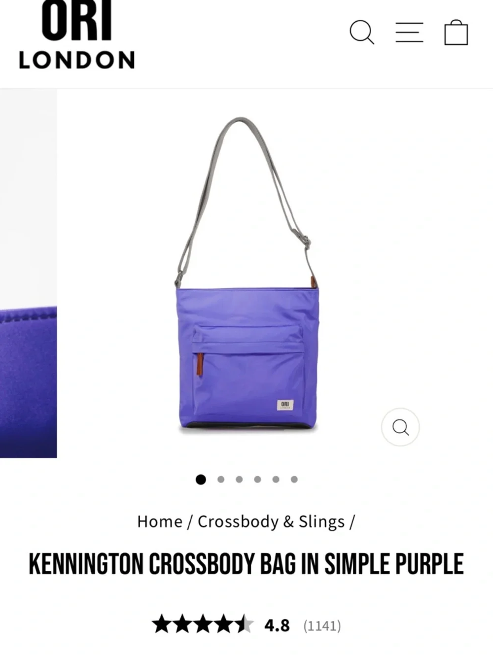 ORI LONDON Kensington B Recycled Nylon Crossbody in Simple Purple NWT - Picture 2 of 11